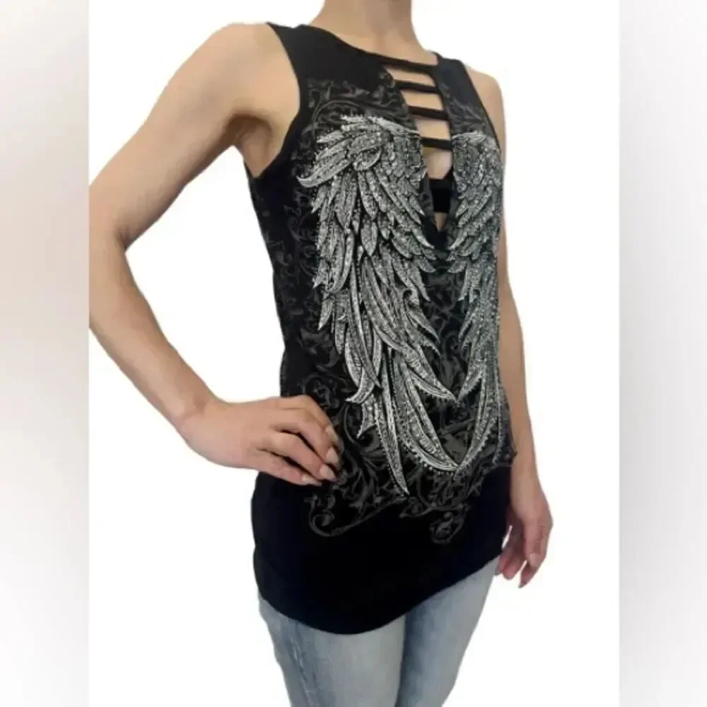 Dark Angel Wings Renegade Rhinestone Top by Platinum Plush